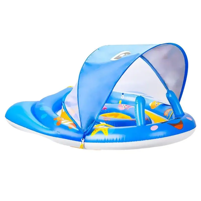 

Toddler Swim Ring Sun Protection Inflatable Swim Float With Removable Canopy Safe Swim Training Floats For Kids Beach Bathtubs