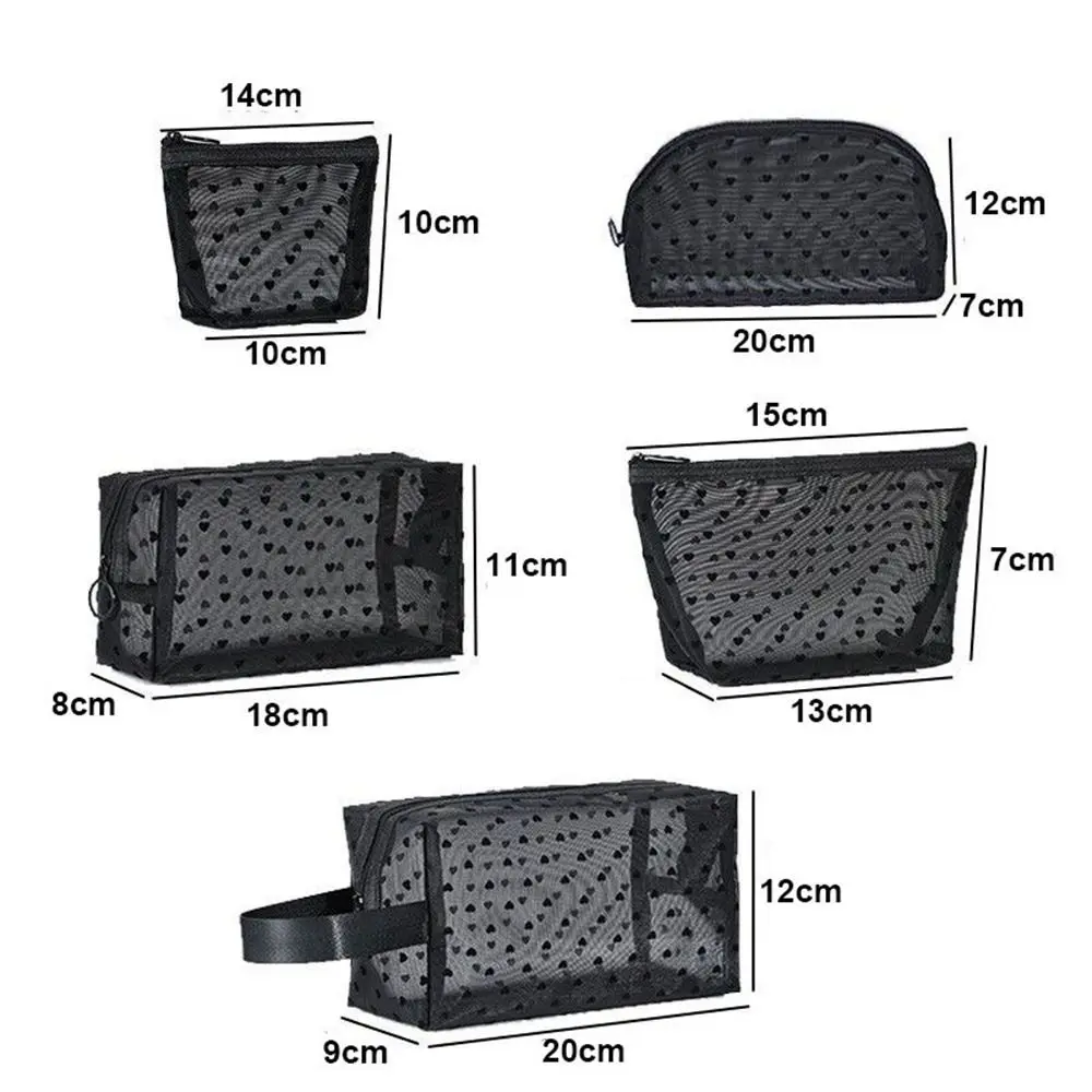 Heart Transparent Mesh Makeup Bag Black/Pink Multifunction Women Cosmetic Storage Pouch Portable Lipstick Organizer Bags