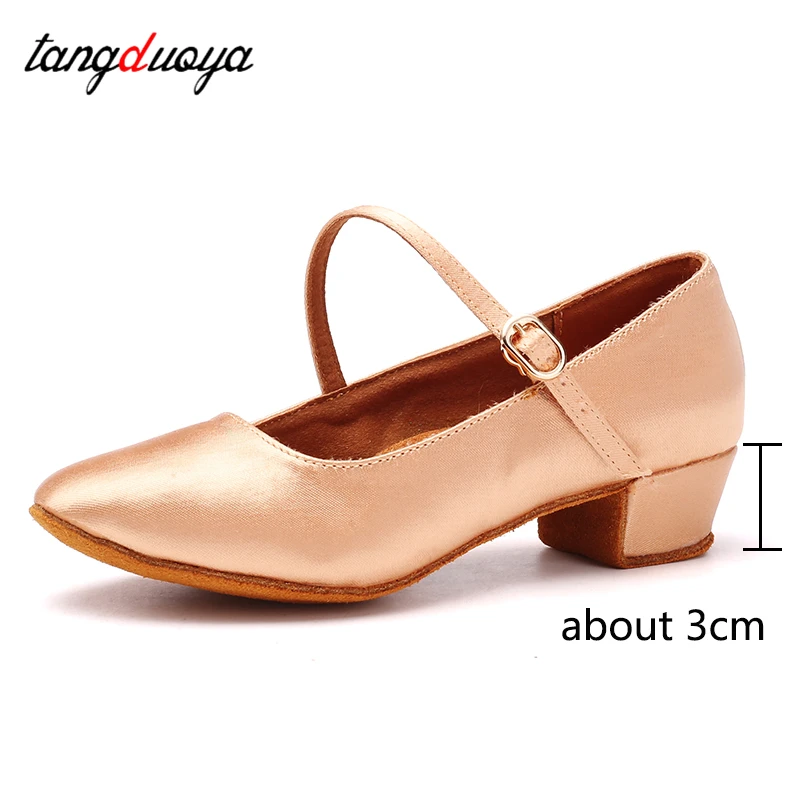 Salsa dancing shoes woman low heels 3cm Silk soft sole Girl modern dance shoes women practice closed toe children Dancing shoes 2