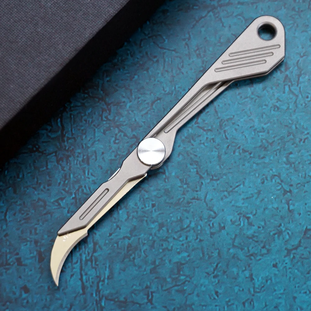 Tacray Folding Pocket Knife Titanium Handle Skinning Knives For Hunting