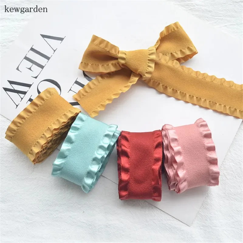 

Kewgarden Ruffle Sanding Satin Ribbons 25mm 38mm DIY Bowknot Folded Edge Ribbon Handmade Tape Clothing Accessories 10 Yards