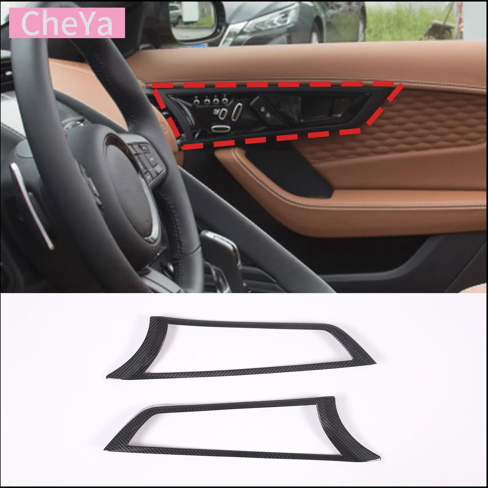 

For Jaguar F-TPYE f tpye 2013-2024 Car Inner Door Handle Decorative Frame Sticker Real Carbon Fiber Interior Accessories 2Pcs