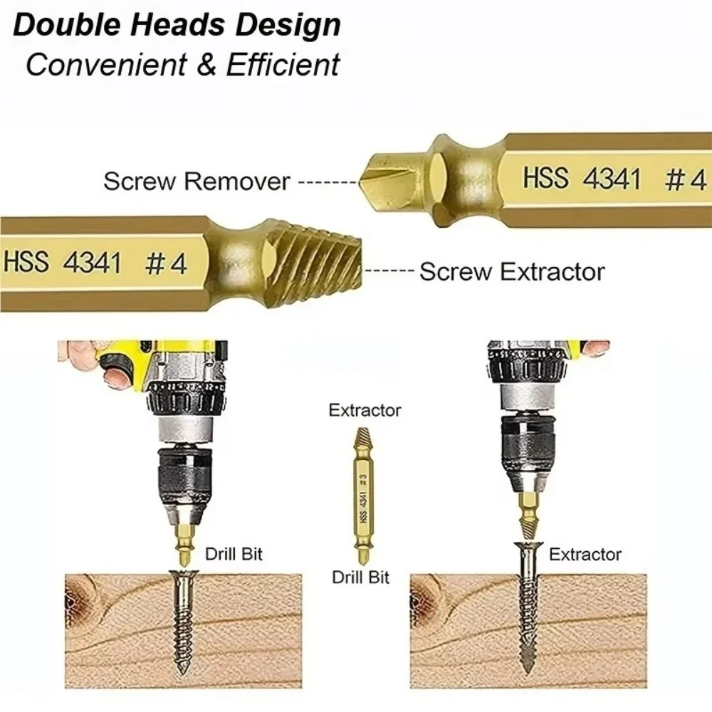 Double Head Speed Out Bolt Extractor 6PCS Broken Screw Extractor Drill Bits Set Stud Removers Easily Take Out Demolition Tools