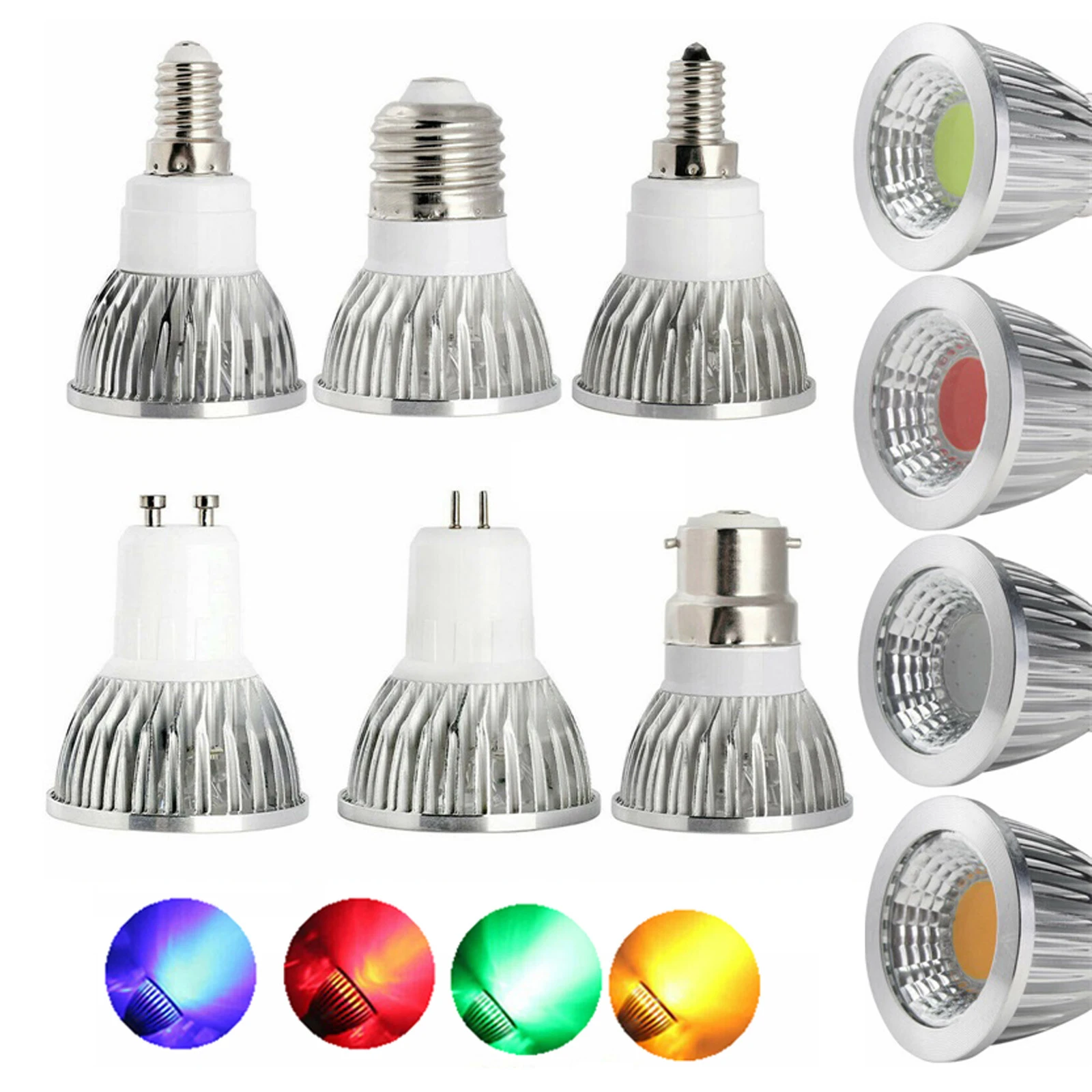 Hot GU5.3 GU10 E27 E12 E14 COB 6W 9W 12W Led Cob Spotlight Yellow Green Red Bulb Lamp GU 5.3 110V 220V MR16 DC 12v Lighting