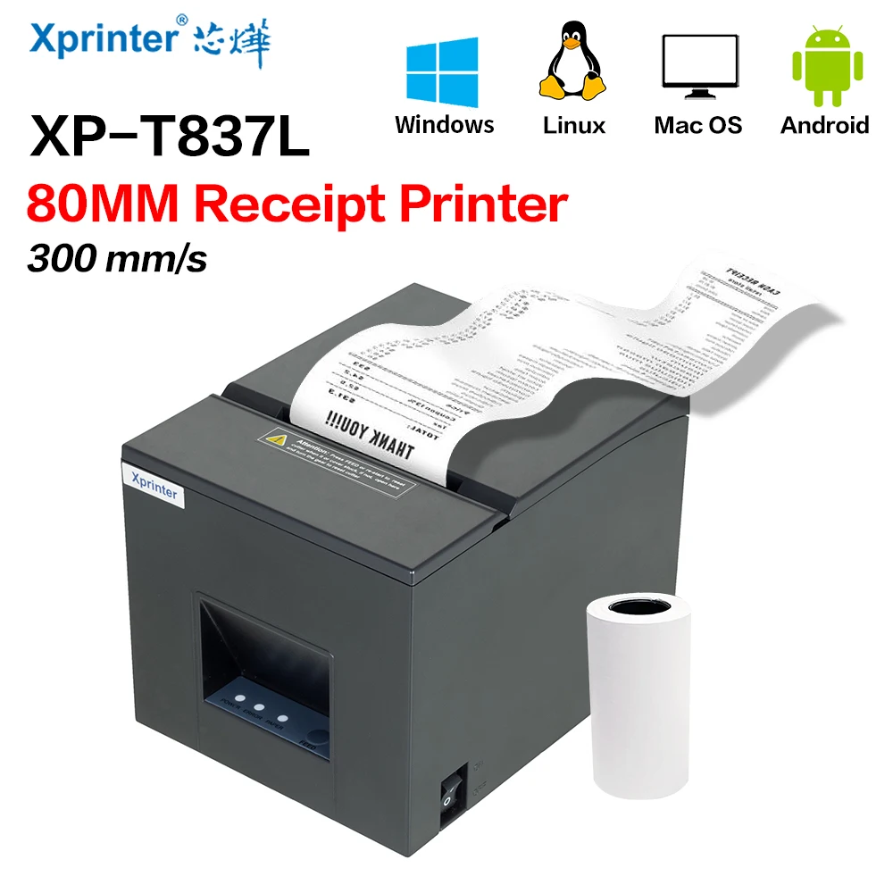 

XP-T837L 80mm Wireless Thermal Receipt Printer Automatic cutter Restaurant POS Printer USB+Serial+Ethernet Wifi Bluetooth
