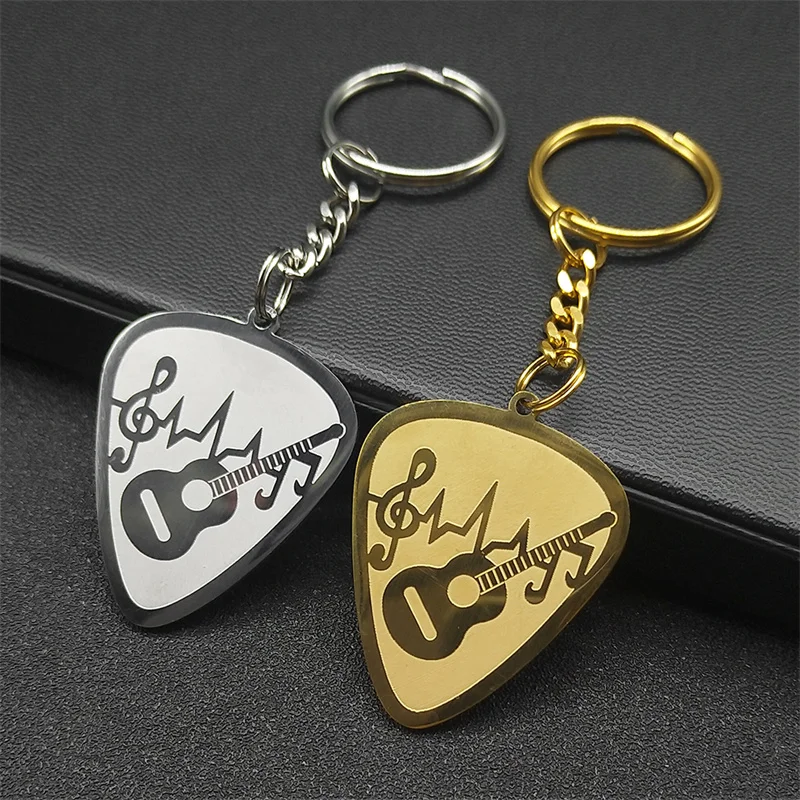 Musical Gitarre Pick Schlüsselanhänger für Frauen Männer Edelstahl Gold Farbe Musik Liebhaber Tasche Charme Schlüssel Ring Schmuck Geschenke K3003S06 – Detail 7