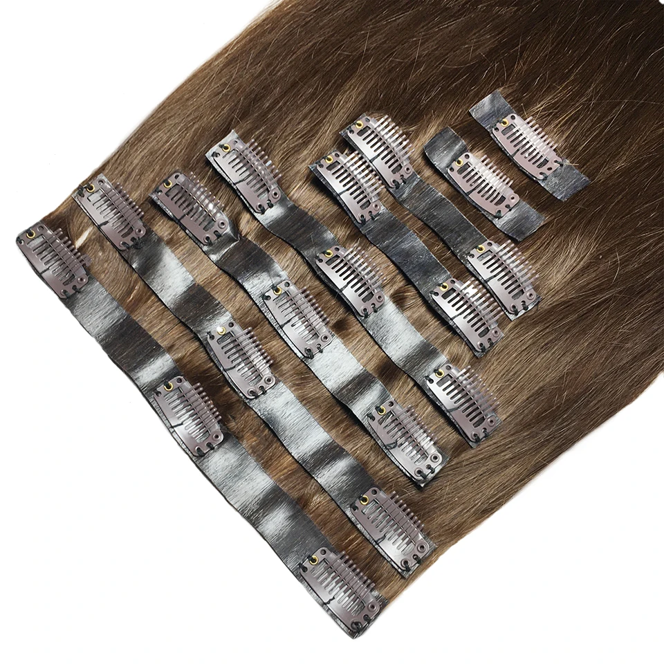 Clip In Hair Extensions Menselijk Haar Braziliaanse Rechte Clip In 8 Stks/set #4 Kleur Clip Ins Remy Hair 8-26 Inch 120G