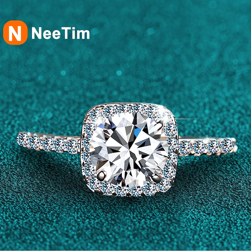 Epinki Anillos Mujer Novia Plata De Ley 925 Halo Moissanita