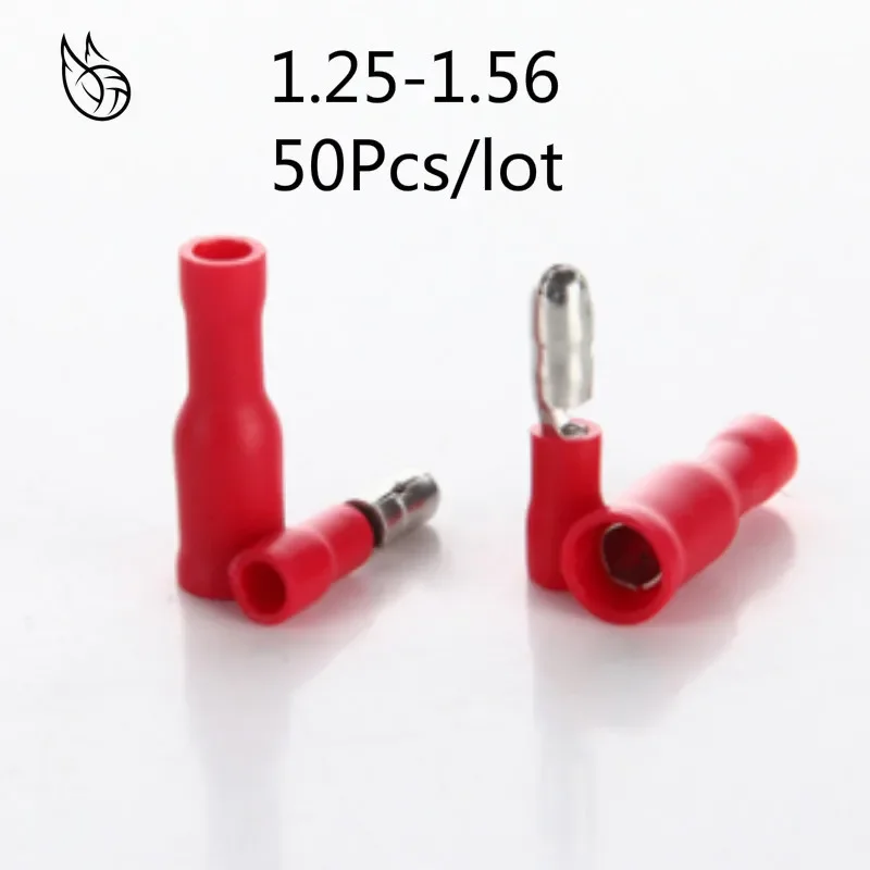 50pcs สีแดงชายหญิง Bullet INSULATED Connector CRIMP เทอร์มินัลสายไฟปลั๊ก FRD1.25-156 FRD1-156 MPD1.25-156 MPD1-156 1