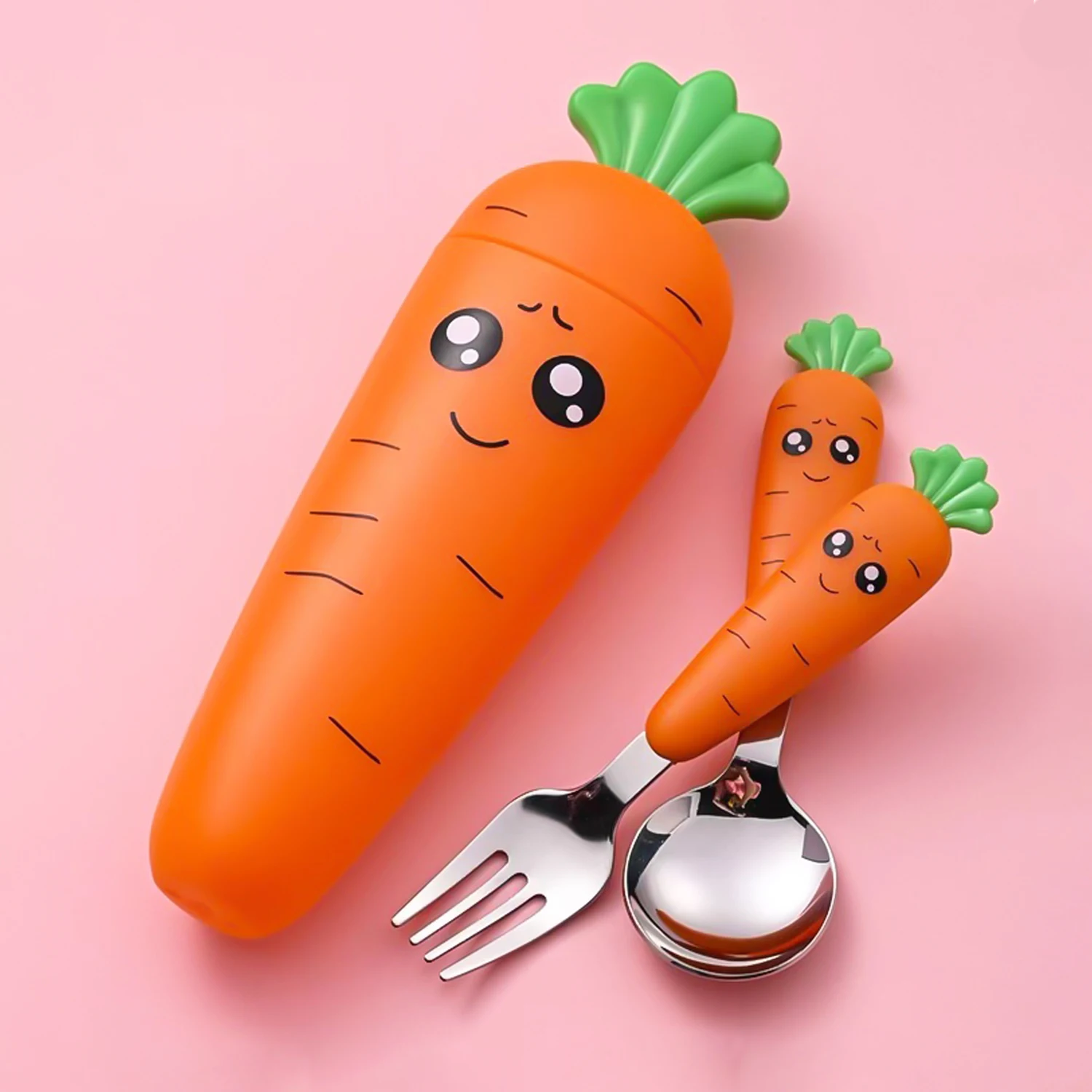 Baby Tableware Set Creative cartoon radish children's cutlery set stainless steel spoon fork plastic handle portable children's tableware