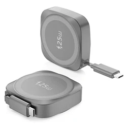Magnetic 25W Qi2 Wireless Fast Charger with Stretchable Type - C Cable (Grey)