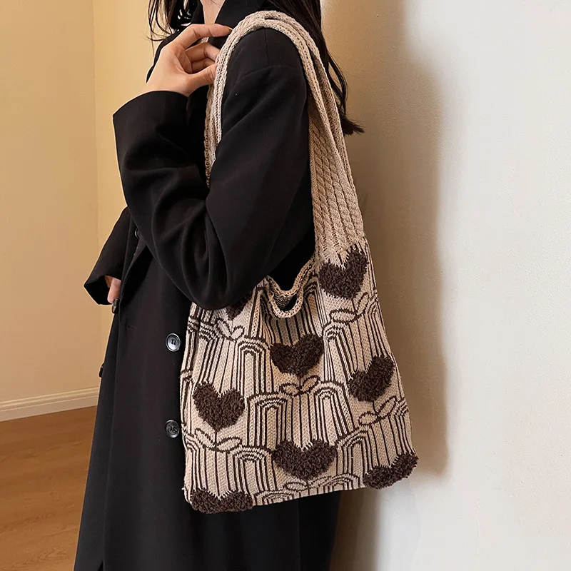 Knitted Shoulder Bag NEW Large Capacity Autumn Winter Casual Trendy All-match High-end Women's Fashion Large Capacity Handbag