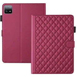 Elegant Fashion Plaid PU Leather Stand Cover Case for Redmi Pad SE 11inch (Rose red)