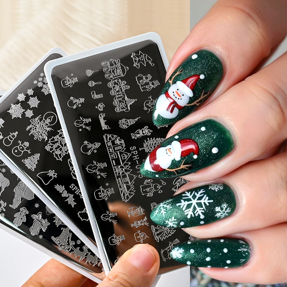1Pcs Christmas Snowflake Nail Art Stamping Plate Santa Claus/Snowman/Elk/Pine Winter Stencils Xmas&New Year Manicure Templates # 2