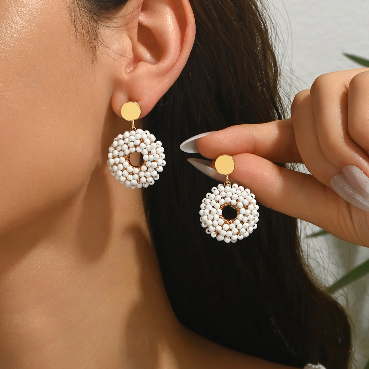 Women’s Handmade Round Bead Earrings – Minimalist Elegant Drop Jewelry