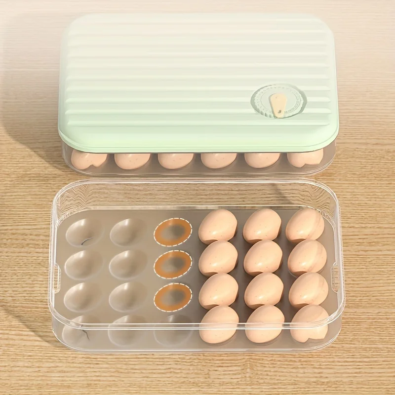 Description Picture 4 of item1PC 24 Grids Egg Storage Box Portable Multi Grid Fresh-keeping Box With Lid Stackable Plastic Egg Box Kitchen Fridge Egg Holder