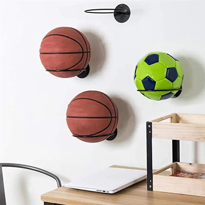 Lot de 6 supports muraux en métal pour ballon de basket-ball avec vis,  support mural pour basket-ball, football, rugby, volley-ball