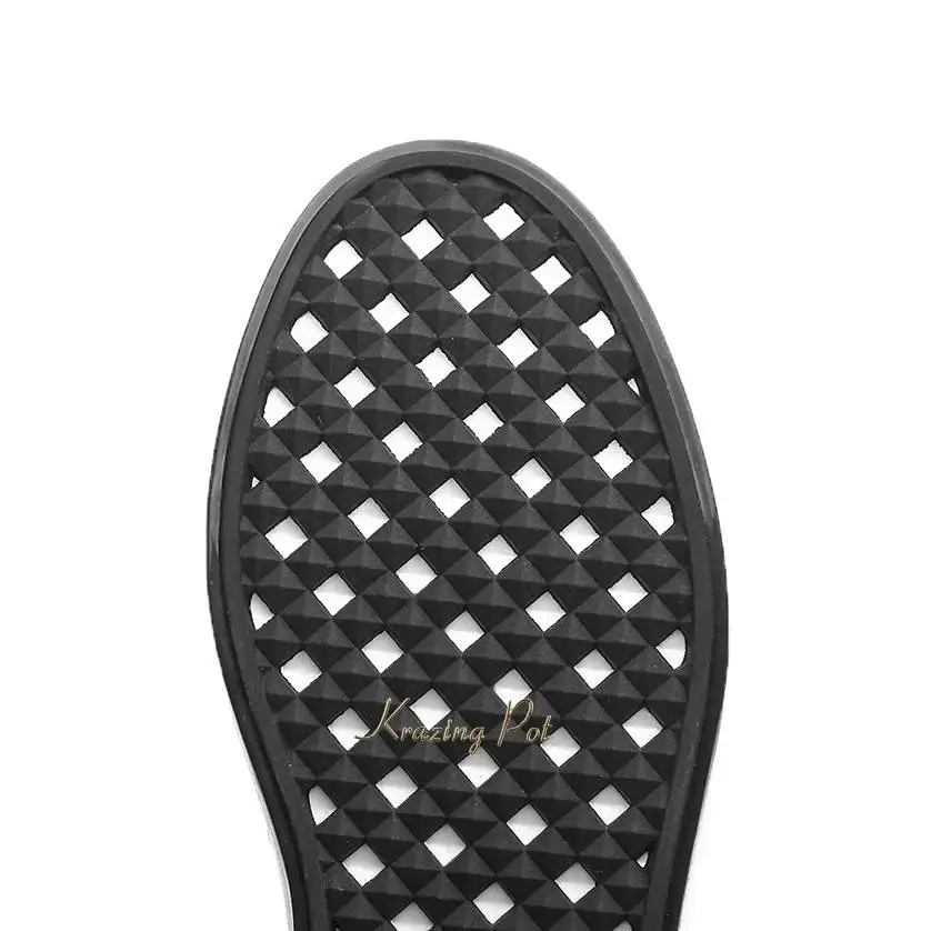 Krazing Pot Soft Natural Leather Round Toe High Bottom Lace Up Sneakers Solid Concise Style Leisure Women Vulcanized Shoes L26