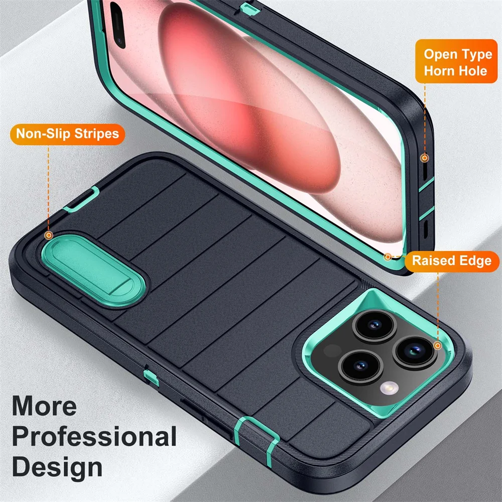 Neu 3 In 1 Hybrid Defender Schutzhülle für iPhone 16 15 Pro Max 14 Plus 13 12 11 Ständer Body Cover Funda 15Pro 14Pro 13Pro_voghion.com