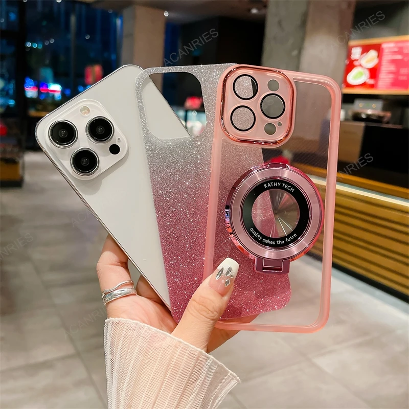 Glitter Silicone Phone Case with Magnetic Bracket Cover