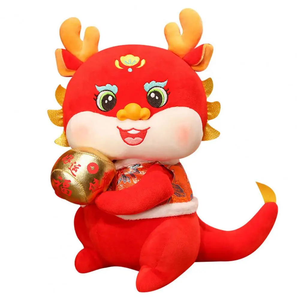 

2024 Chinese Zodiac Dragon Plush Toy Adorable Dragon Holding Golden Block for Kids Girls New Year Party