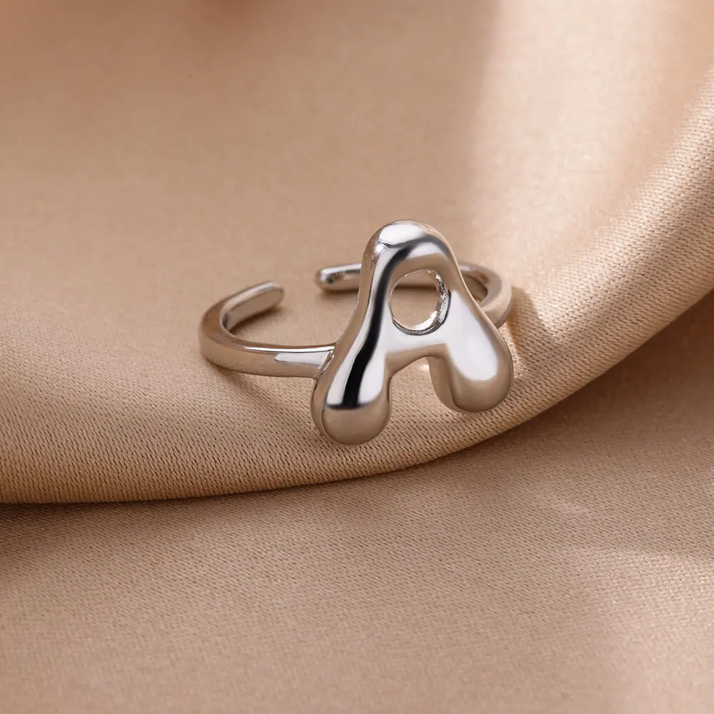 Chunky Initial Letter Rings For Women Gold Color A-Z Letters Opening Finger Ring