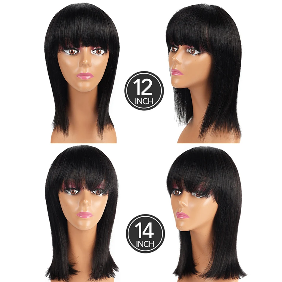Bob Striaight Human Hair Wigs With Bangs Natural Brazilian Human Hair Wigs 8inch-14inch Cute Bob Cut For Women
