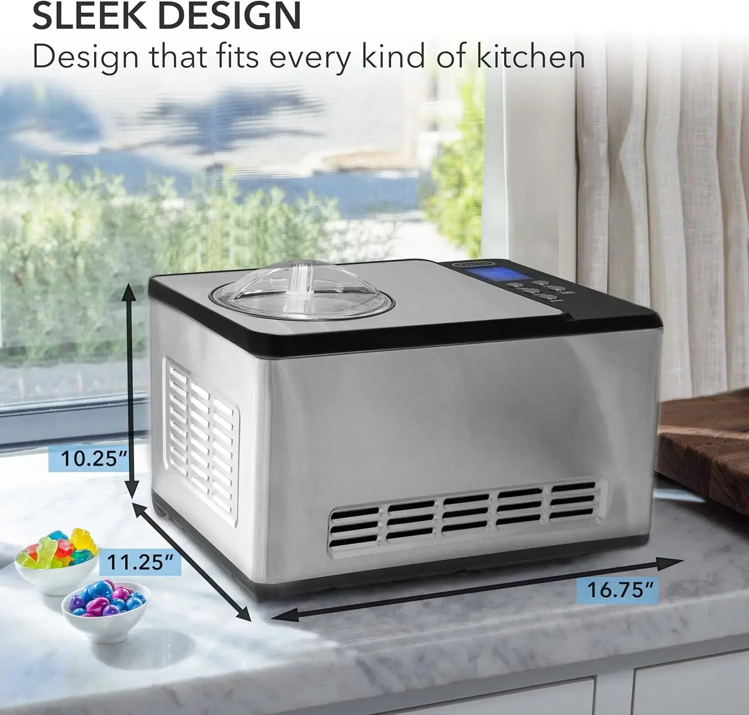 Cream Maker Machine & Yogurt Automatic 2 Qt. with Built-in Compressor, LCD Digital Display & Timer, No Pre-Freezing, 5