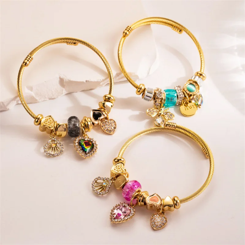 

DIY Pandora Beaded Bear Bracelet Zircon Love Bee Stainless Steel Bracelet for Women Girls Fashion Jewelry