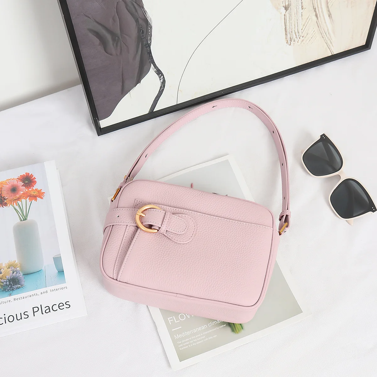 Fresh Sweet Korean Style Women's Shoulder Bag 2024 Genuine Cowhide Leather Ladies Handbag Leisure Original Design Cell Phone Bag