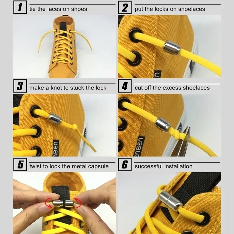 100cm Elastic No Tie Shoelaces Metal Lock Shoe Laces For Kids Adult Sneakers Quick Shoelaces Semicircle Shoestrings