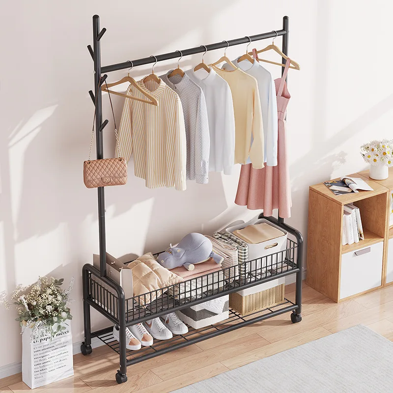 Movable Clothes Rack Floor Hanger Stand Storage Wardrobe Hat Stand Storage Box Bedroom Furniture perchero de pie Coat Rack clothes rack