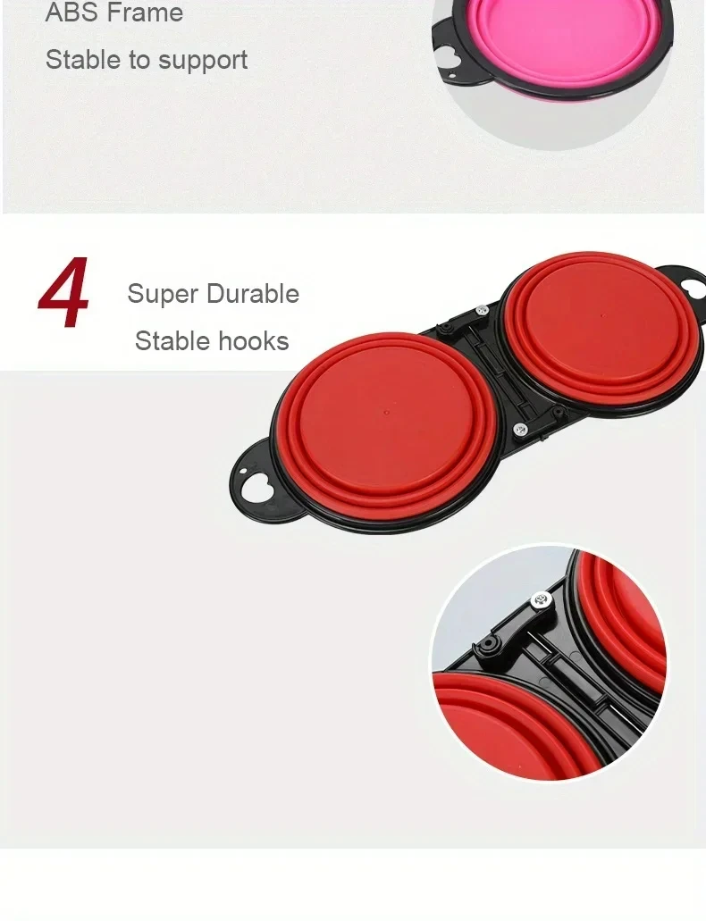 Bols en silicone d'extérieur, présentés pliés et munis d'un clip de suspension.