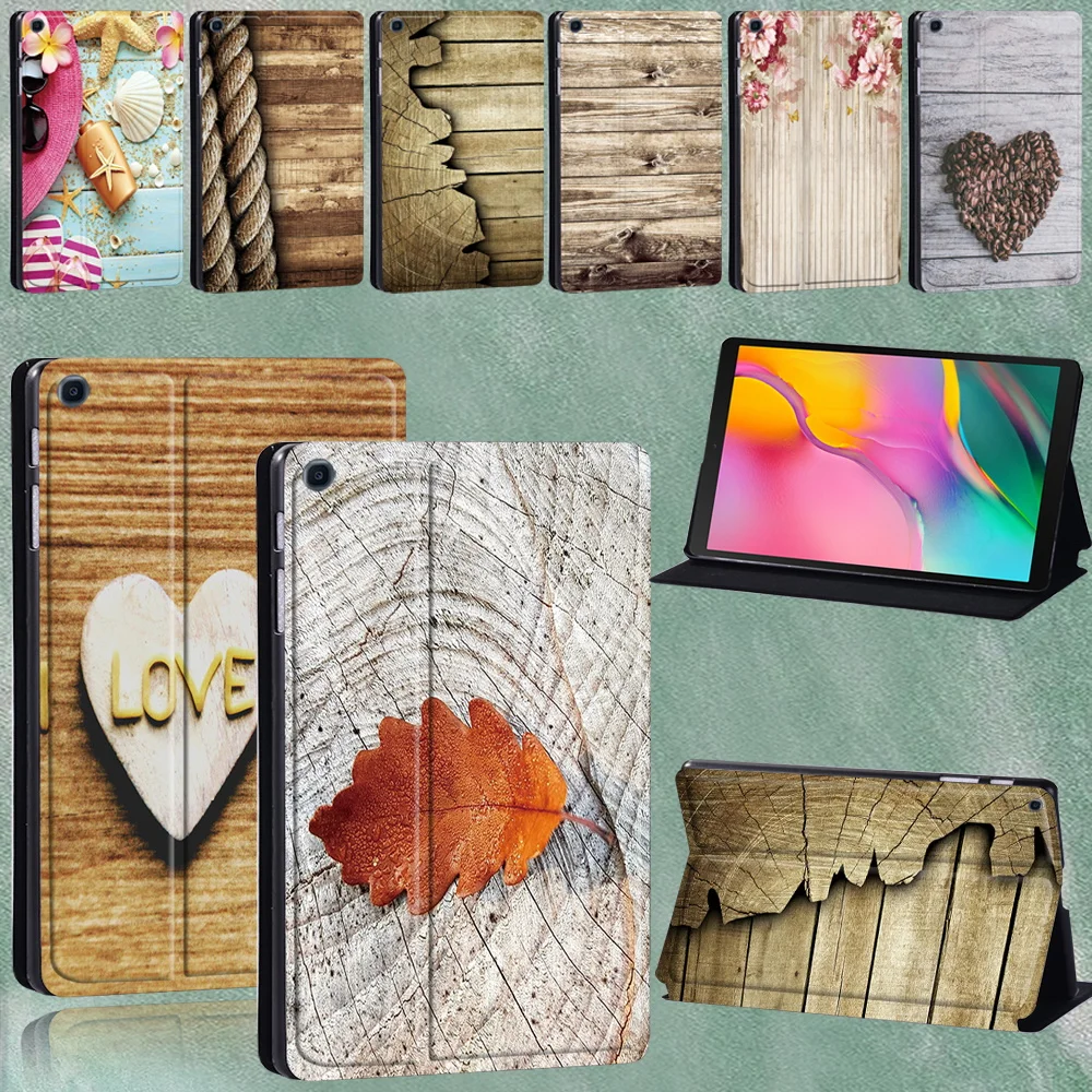 Tablet Case For Samsung Galaxy Tab S7 11/Tab S6 Lite 10.4/Tab S6 10.5/Tab S4 10.5/Tab S5E 10.5 Shockproof Wood Print Stand Cover