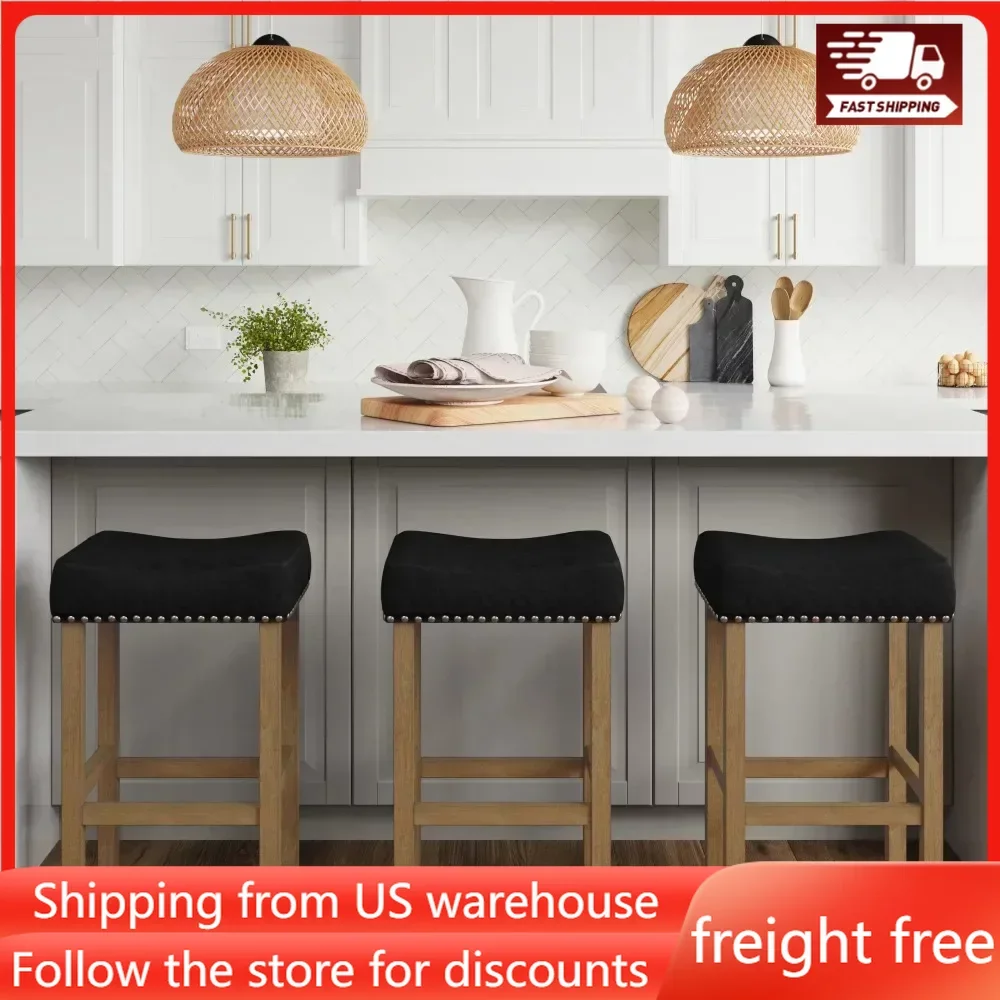 

Wood Pub-Height Counter Bar Stool 29" Dark Gray PU Leather Cushion Light Brown Finish Freight Free Relaxing Chair Wooden Chairs