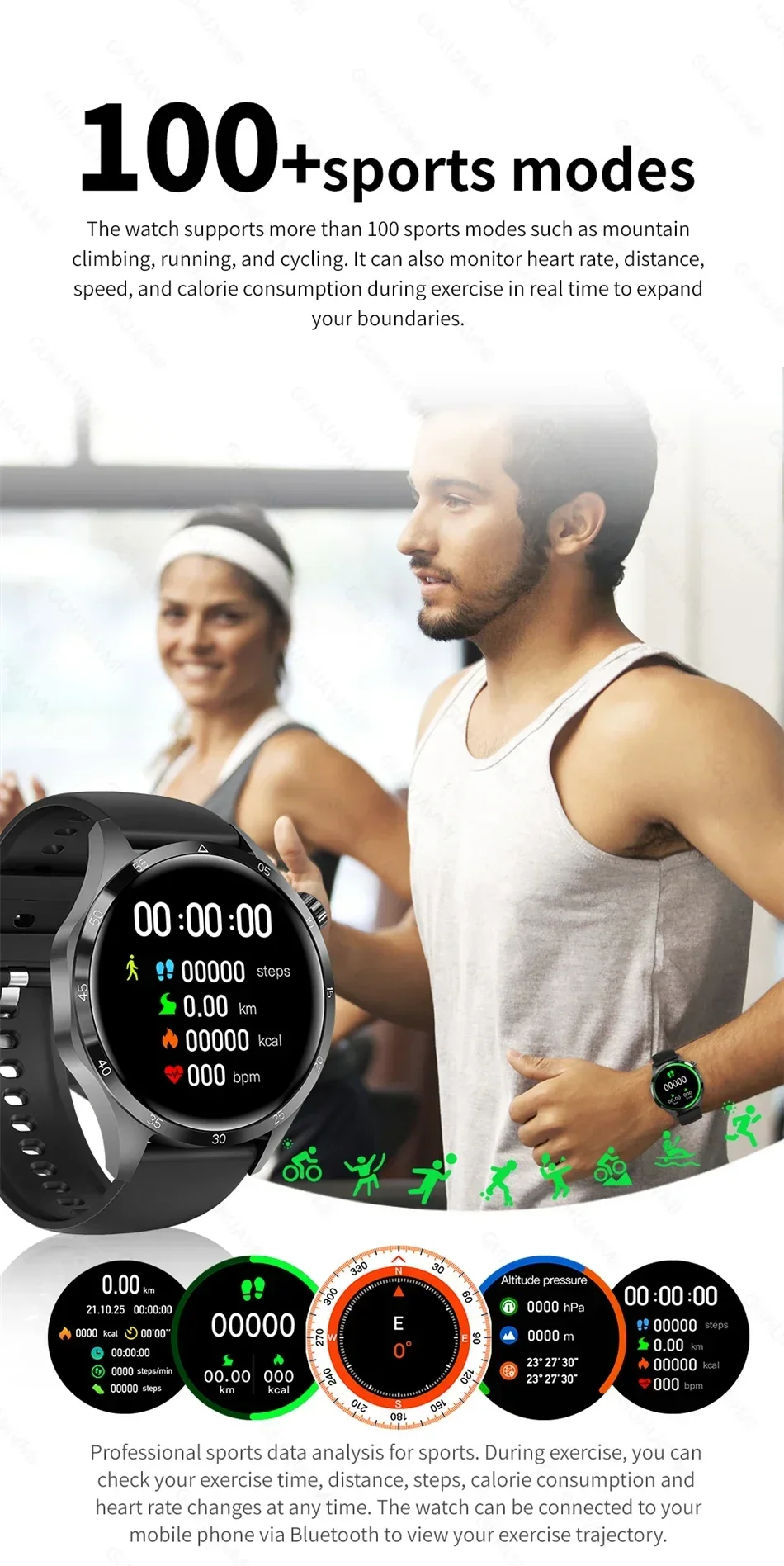 Smart watch for Android iOS with heart rate monitor and GPS