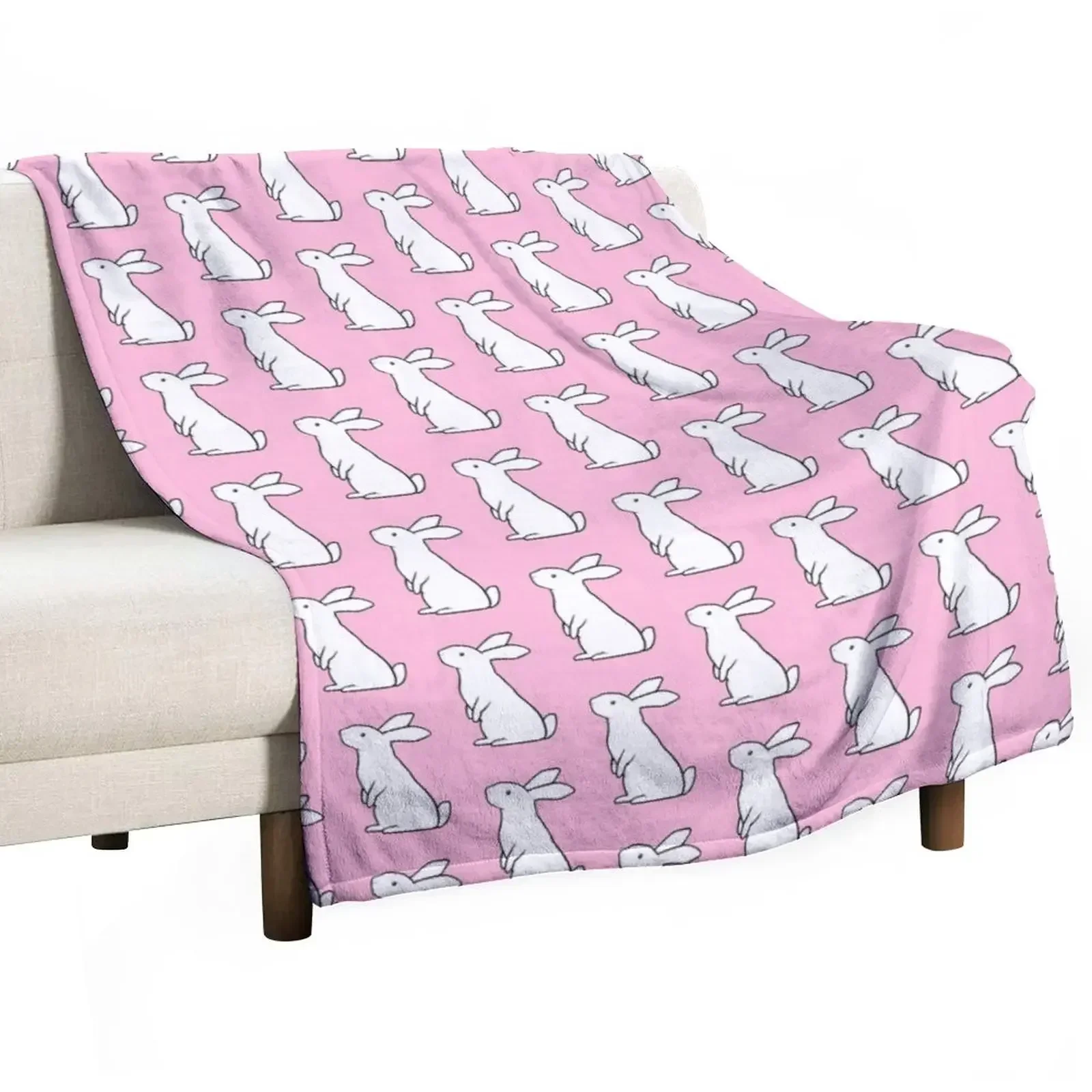 

Simple rabbit - white with pink background Throw Blanket wednesday Soft Luxury Brand anime Blankets