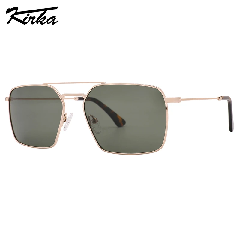 

Kirka Polarized Sunglasses Unisex Double Bridge Oversized Rectangle Metal Frames Sunglasses Acetate Temple Tips Glasses S4011