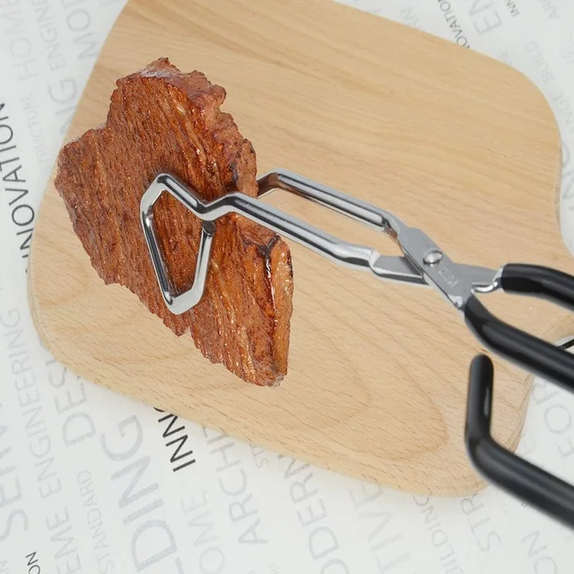 Scissor Tongs Stainless Steel Food Tongs With Wrap Handle Angled Bread Clamp For BBQ Grilling Cake 11 inch Safe Heat Resistant