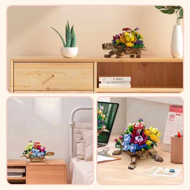 Creative Turtle Plantered Flowered Potsed Building Blocks Set Animal Flower Planter Desktop Decorat Brick Building Toy Kids 2025 6