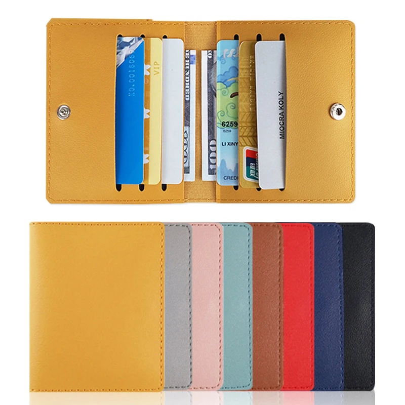 

PU Leather Card Holder Business ID Credit Card Bags Wallet For Women Short Solid Purse With Buttons Ultra Thin Credit Card Bags
