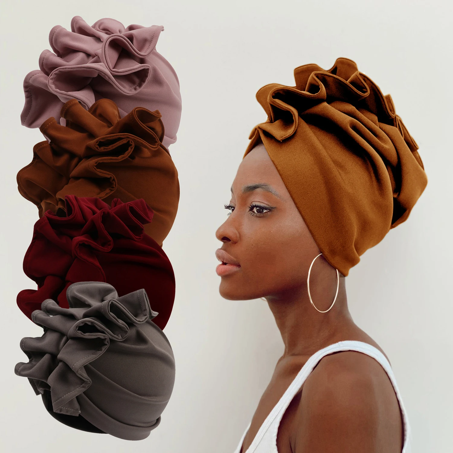 

2023 NEW Women's Turban Cap African Lady Head Wraps Soild Color Headscarf Bonnet Cancer Chemo Hat Muslim Turbante Mujer