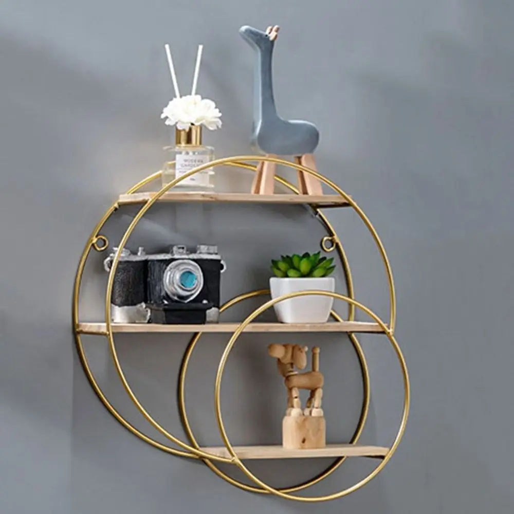 

Gold Decorative Wall Shelf Creative Iron No Punching Wall Decoration Nordic Style Space Saving Wall Storage Rack Bedroom