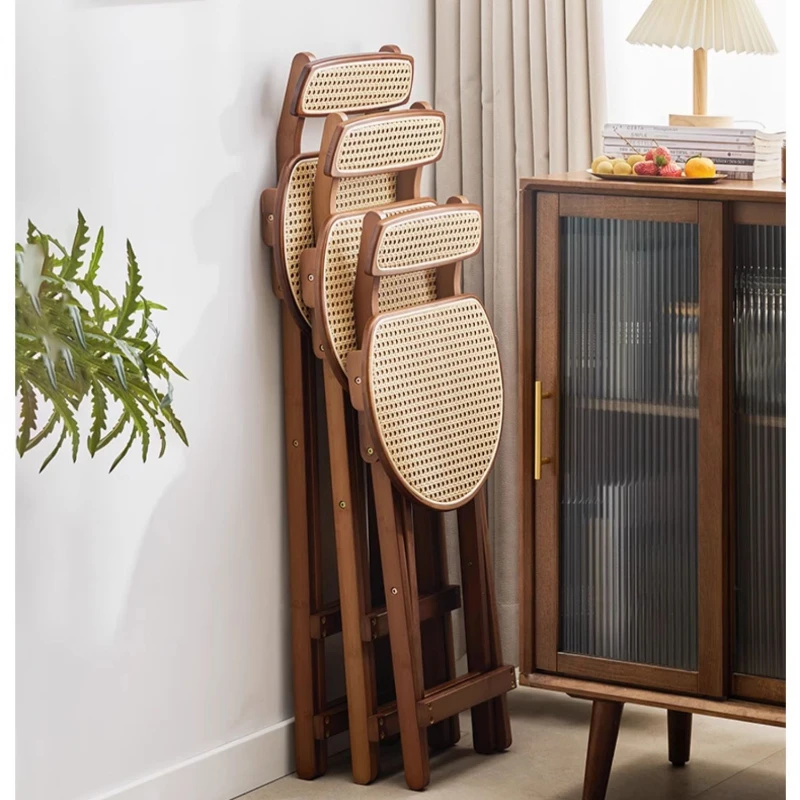 Foldable Barstool Coffee Counter Portable Rattan Dining Chair Leisure Backrest Stool Modern Bench for Versatile Use s