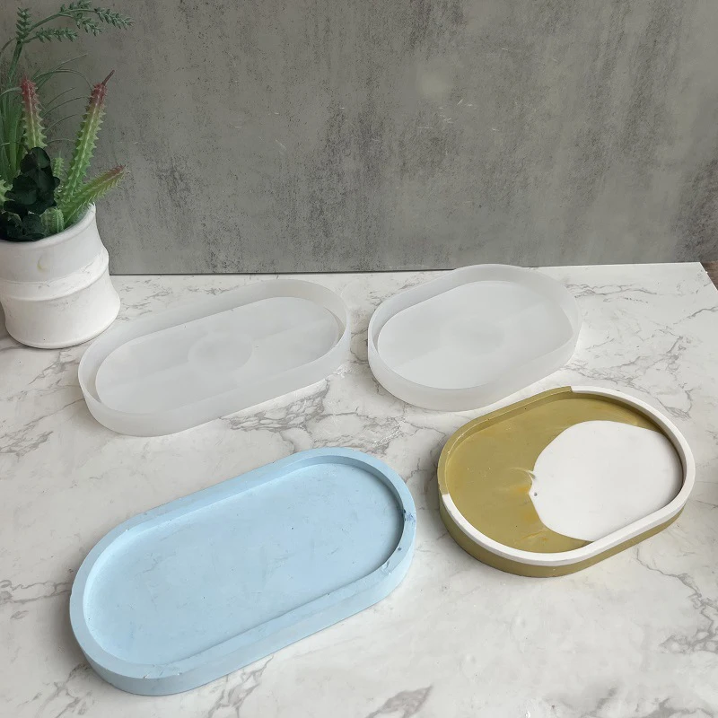 Silicone Mold Oval Tray Cement DIY Concrete Plaster Coaster Pottery Home Decoration Handmade Crafts Ornement