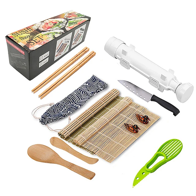 Sushi Making Kit, Bamboo Sushi Mat, All In One Sushi Bazooka Maker with  Bamboo Mats, Bamboo Chopsticks, Paddle, Spreader, Sushi Knife, DIY Sushi  Roller Machine…