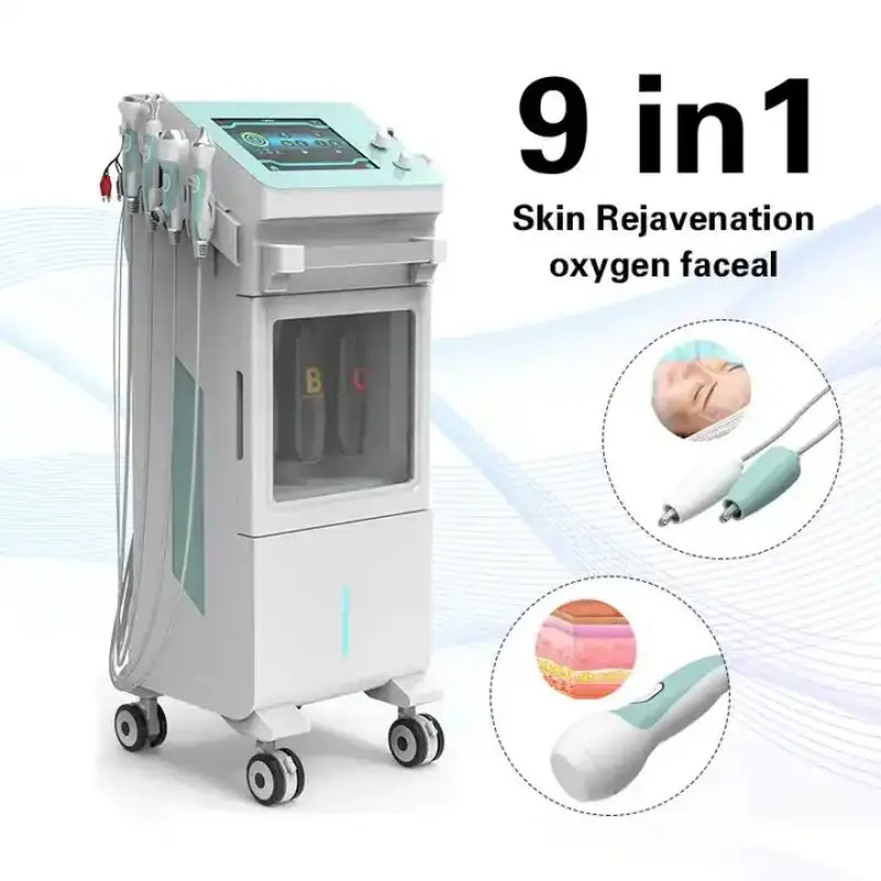 9 in 1 Hydradermabrasion Facial Machine Ultrasonic Plasma Nano Oxygen Spray Deep Cleaning Anti-Aging Face Lifting Equipment