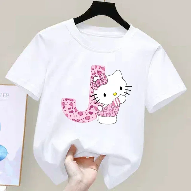 thumbnail image 1 of Camiseta de manga corta de algodón para niños con letras de Hello Kitty, camiseta de verano para niños de Sanrio, ropa suave con forma de corazón para niñas, regalo de cumpleaños kawaii, 1 of 5