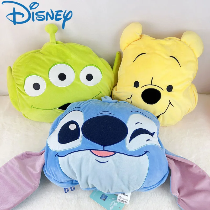 

Hot Disney Stitch Plush Pillow Zootopia Dual Use Soft Stuffed Kids Cushion Blanket Nick Air Conditioning Cushion Coral Fleece