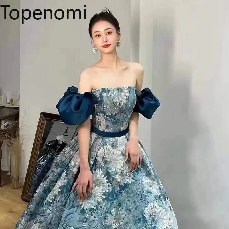 

Topenomi French Retro Jacquard Evening Dress Women Off Shoulder High Waist Prom Ball Gowns 2024 New Birthday Quinceanera Dresses